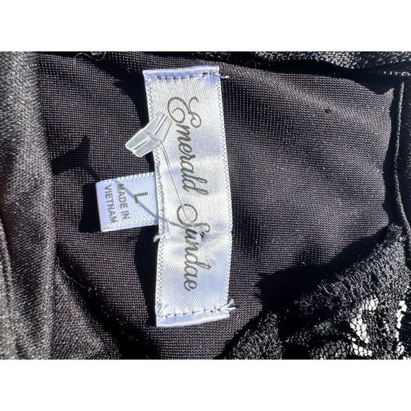 Emerald Sundae Dress Large Black Velour Floral Long Sleeve Mini Junior Womens - Picture 9 of 9